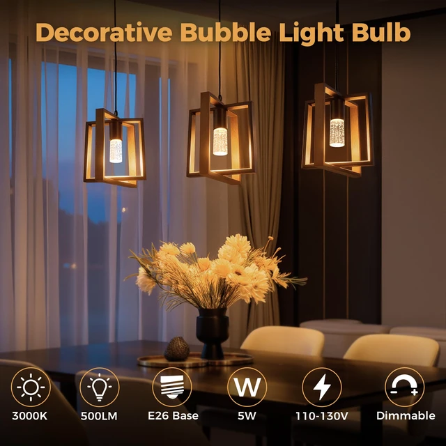 Alt view image 5 of 7 - LED Light Bulbs, 3000K Dimmable Decorative Bubble Light Bulb 2 Pack Led Bulbs 40 Watt Equivalent Modern Acrylic Bulbs E26 Warm White 5W Suitable for Vanity Lights Chandelier Wall Sconce