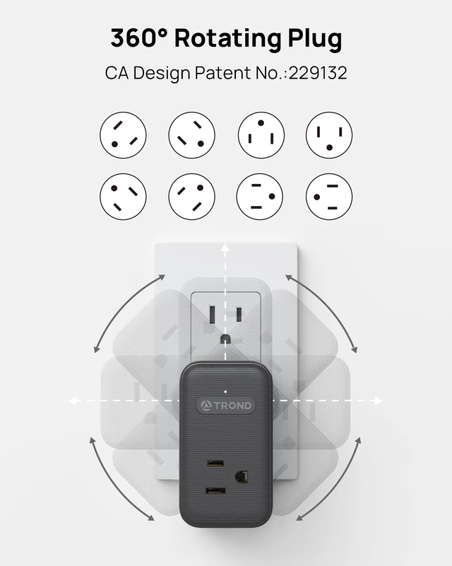Alt view image 3 of 6 - Multi Plug Outlet Extender - 3 AC Outlet Adapter with Rotating Plug Black Power Splitter with 2 PD 20W USB C Charger, A Compact Solution to Home Dorm Room Travel Cruise Essentials