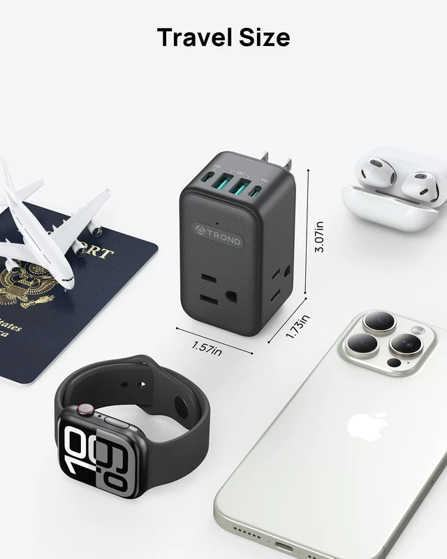 Alt view image 5 of 6 - Multi Plug Outlet Extender - 3 AC Outlet Adapter with Rotating Plug Black Power Splitter with 2 PD 20W USB C Charger, A Compact Solution to Home Dorm Room Travel Cruise Essentials
