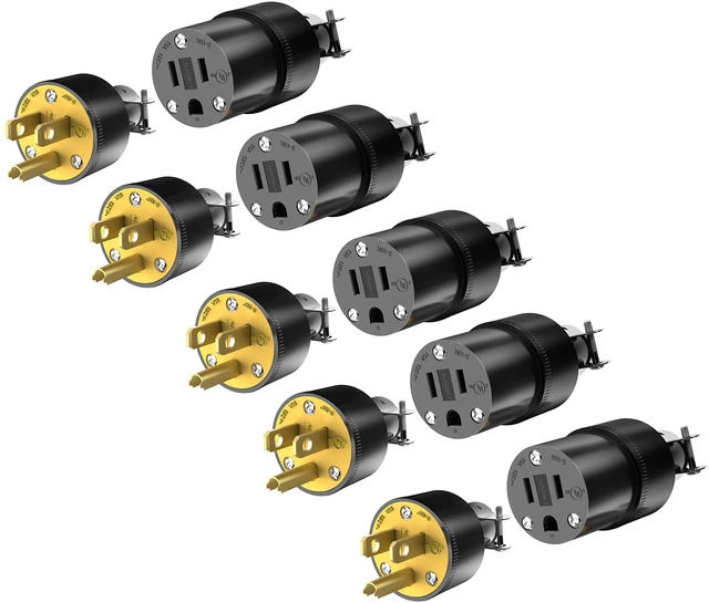 Main image of Extension Cord Ends Male & Female Set, 5-15P & 5-15R, Black,5Pack 15A 125V, heavy duty replacement, straight blade grounding type, UL Listed