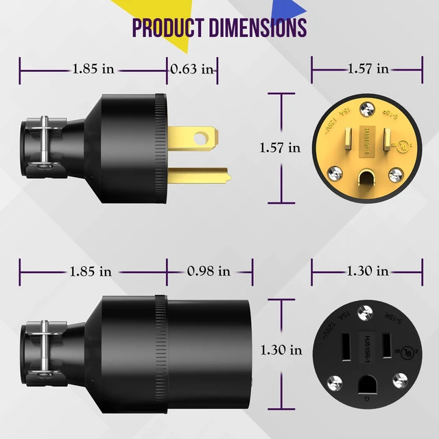 Alt view image 7 of 7 - Extension Cord Ends Male & Female Set, 5-15P & 5-15R, Black,5Pack 15A 125V, heavy duty replacement, straight blade grounding type, UL Listed