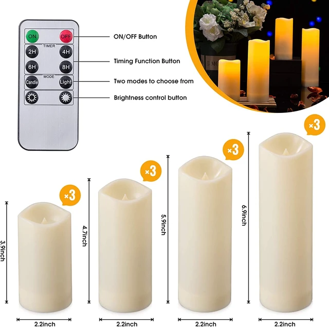 Alt view image 3 of 7 - 12 Pack Flameless Candles Battery Operated Waterproof Led Candles (D:2.2" X H:4" 5" 6" 7") Candles with 2 Remotes Contro for Wedding, Party, Birthday