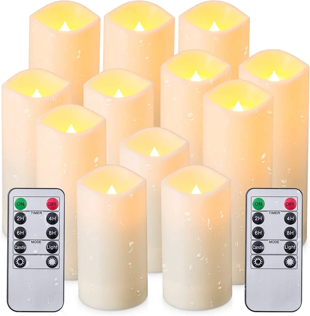 Alt view image 2 of 7 - 12 Pack Flameless Candles Battery Operated Waterproof Led Candles (D:2.2" X H:4" 5" 6" 7") Candles with 2 Remotes Contro for Wedding, Party, Birthday