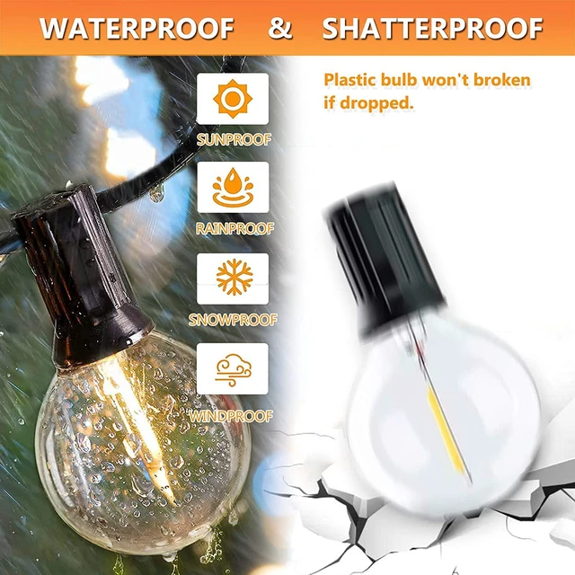 Alt view image 4 of 6 - 100FT Outdoor Patio Black String Lights with 52 Shatterproof G40 LED Clear Globe Bulbs for Indoor/Outdoor, 2-Pack 50FT Connectable Hanging Lights for Backyard Balcony Party Decor