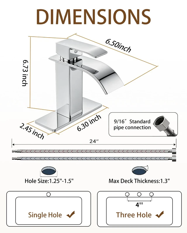 Alt view image 2 of 4 - Waterfall Single Handle Bathroom Sink Faucet Chrome Vanity Faucet with Pop-up Drain, llaves para lavamanos de baño, Ceramic Valve, for 1 or 3 Hole Modern Bathrooms