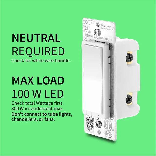 Alt view image 3 of 6 - 800 Series Z-Wave Long Range S2 Dimmer Switch ZEN77 800LR, White | Simple Direct 3-Way and 4-Way Solution (Works with Regular Switches, No Aux Switch Needed) | Z-Wave Hub Required