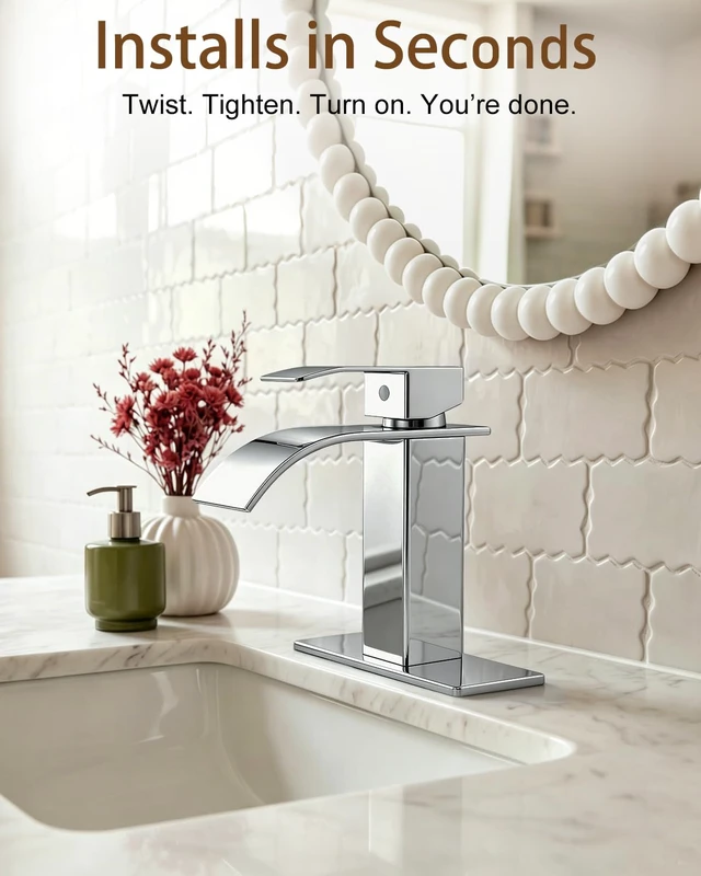 Alt view image 4 of 4 - Waterfall Single Handle Bathroom Sink Faucet Chrome Vanity Faucet with Pop-up Drain, llaves para lavamanos de baño, Ceramic Valve, for 1 or 3 Hole Modern Bathrooms