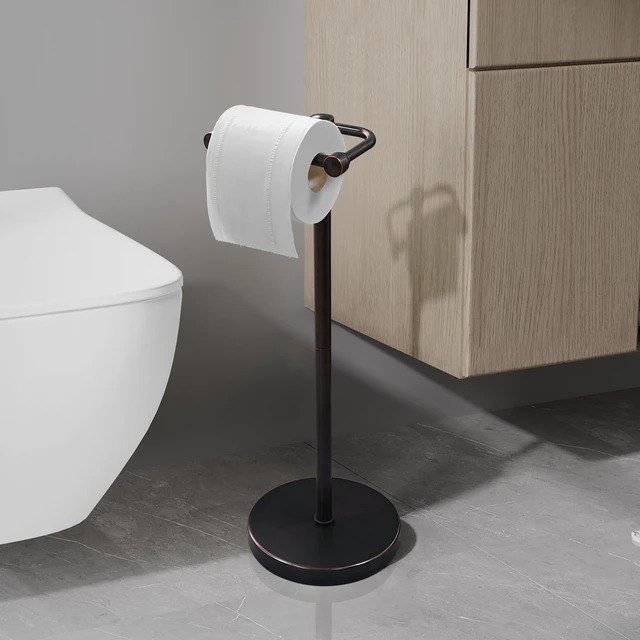 Alt view image 2 of 6 - Toilet Paper Holder Stand, Post Pivoting Design Free Standing Toilet Paper Holder, SUS304 Stainless Steel Toilet Paper Roll Holder, Heavy Stable Base (Oil Rubbed Bronze)