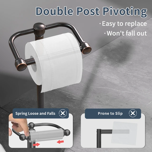 Alt view image 3 of 6 - Toilet Paper Holder Stand, Post Pivoting Design Free Standing Toilet Paper Holder, SUS304 Stainless Steel Toilet Paper Roll Holder, Heavy Stable Base (Oil Rubbed Bronze)