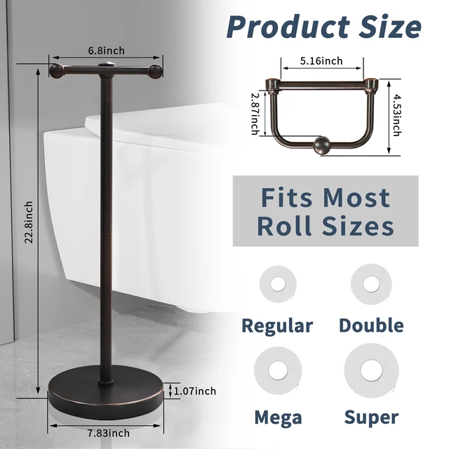 Alt view image 6 of 6 - Toilet Paper Holder Stand, Post Pivoting Design Free Standing Toilet Paper Holder, SUS304 Stainless Steel Toilet Paper Roll Holder, Heavy Stable Base (Oil Rubbed Bronze)