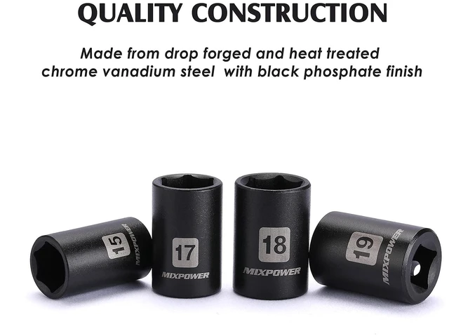 Alt view image 5 of 7 - 14 Pieces 1/2-Inch Drive Shallow Impact Socket Set, 11-32mm, CR-V, Metric, 6 Point, Shallow, 14 Pieces 1/2" Dr. Shallow Socket