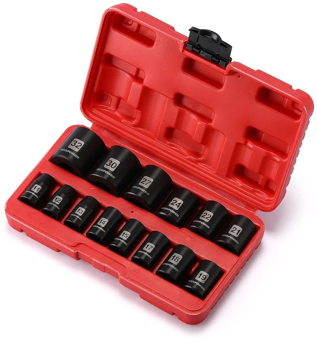 Alt view image 6 of 7 - 14 Pieces 1/2-Inch Drive Shallow Impact Socket Set, 11-32mm, CR-V, Metric, 6 Point, Shallow, 14 Pieces 1/2" Dr. Shallow Socket