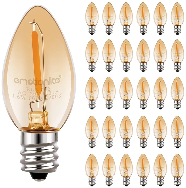 Main image of C7 LED Bulbs, E12 Candelabra Base, Amber 2200K, 50LM, 30 Pack 0.5W low power bulb, 4W-7W equivalent, replacement bulb for salt lamps and nightlights