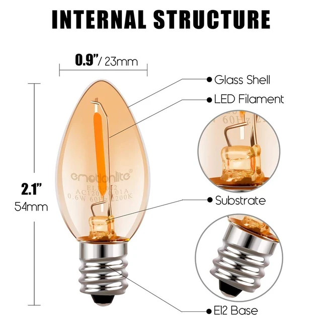 Alt view image 5 of 7 - C7 LED Bulbs, E12 Candelabra Base, Amber 2200K, 50LM, 30 Pack 0.5W low power bulb, 4W-7W equivalent, replacement bulb for salt lamps and nightlights