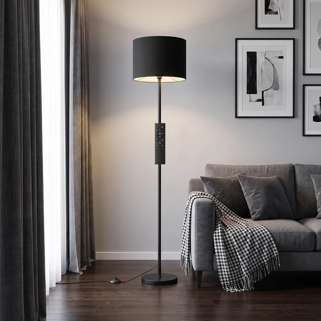 Main image of Dimmable Floor Lamp for Living Room with Remote, 9W 900LM LED Bulb Included, Black Shade Black Pole