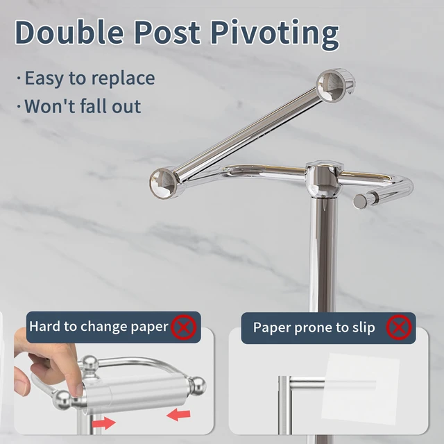 Alt view image 3 of 6 - Toilet Paper Holder Stand, Post Pivoting Design Free Standing Toilet Paper Holder with Storage for 4 Rolls, SUS304 Stainless Steel Tissue Holder with Reserve, Heavy-Duty Base (Chrome)