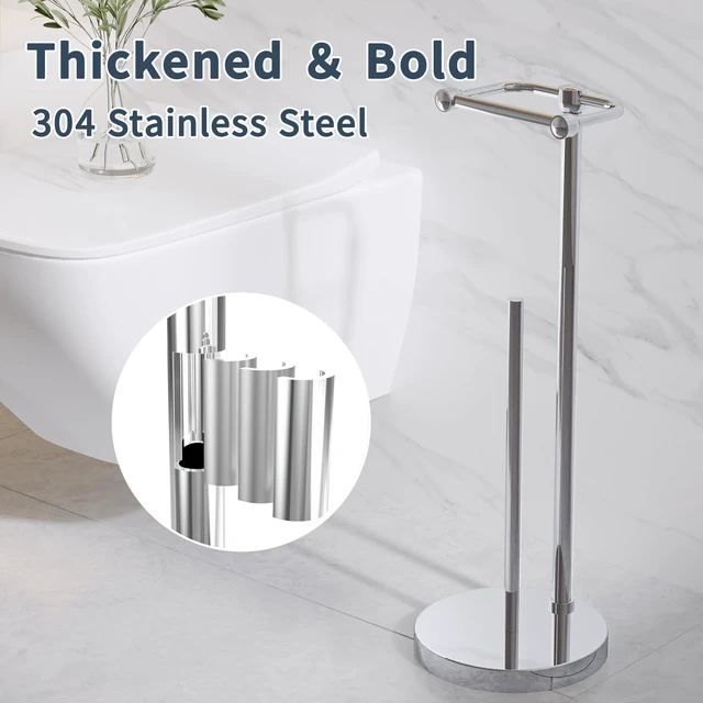 Alt view image 6 of 6 - Toilet Paper Holder Stand, Post Pivoting Design Free Standing Toilet Paper Holder with Storage for 4 Rolls, SUS304 Stainless Steel Tissue Holder with Reserve, Heavy-Duty Base (Chrome)