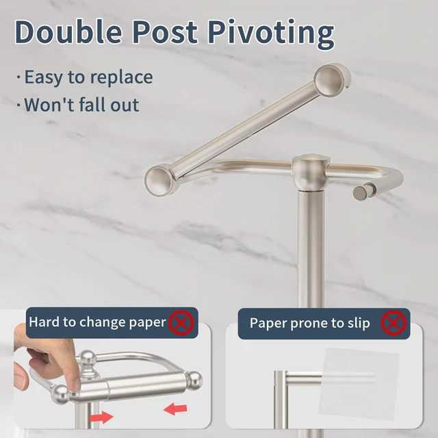 Alt view image 3 of 6 - Toilet Paper Holder Stand, Post Pivoting Design Free Standing Toilet Paper Holder with Storage for 4 Rolls, SUS304 Stainless Steel Tissue Holder with Reserve, Heavy-Duty Base (Brushed Nickel)