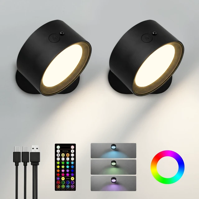 Main image of AMETHEUS RGB Wall Sconces, Rechargeable Magnetic Lights with Remote, 2 Pack | 80 RGB Colors, 3 Color Temperatures & 360° Rotation to Set the Mood for Gaming, Movie Nights & Parties