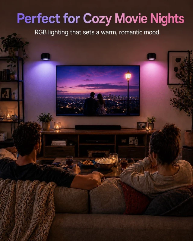 Alt view image 6 of 7 - AMETHEUS RGB Wall Sconces, Rechargeable Magnetic Lights with Remote, 3 Pack | 80 RGB Colors, 3 Color Temperatures & 360° Rotation to Set the Mood for Gaming, Movie Nights & Parties