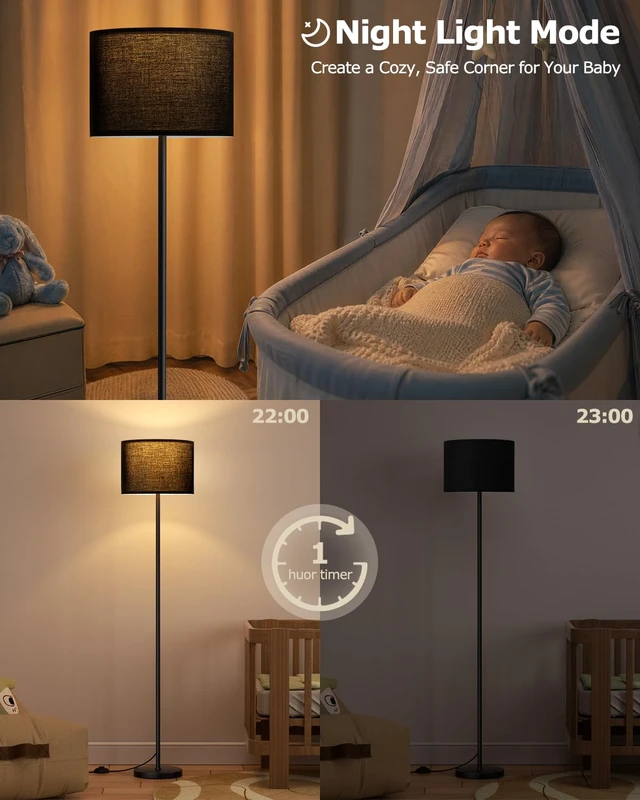 Alt view image 6 of 7 - Dimmable Floor Lamp for Living Room with Remote, 9W 900LM LED Bulb Included, Black Shade Black Pole