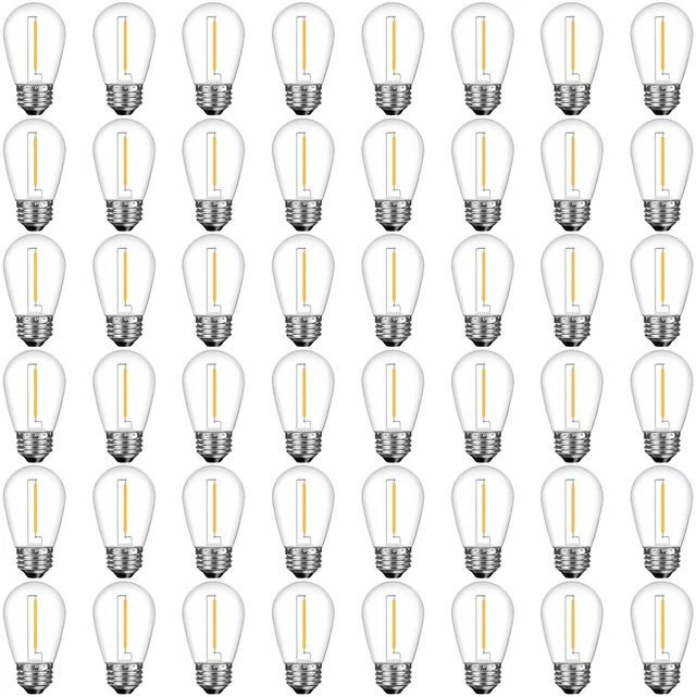 Main image of 48 Pack Shatterproof LED Replacement Bulbs for Outdoor String Lights, S14 Edison Bulbs for Patio String Lights Outdoor Waterproof, Warm White 2200K, Dimmable, E26 Standard Base