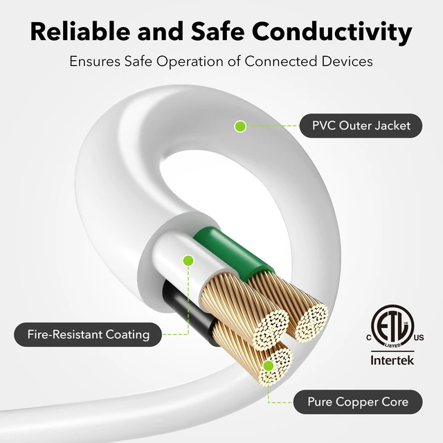 Alt view image 2 of 7 - 35ft Outdoor Extension Cord, 3-Prong, 16 Gauge General Purpose Power Cord, Grounded Plug, White, for Landscaping & Holiday Decorations, Home & Office, 13A, ETL