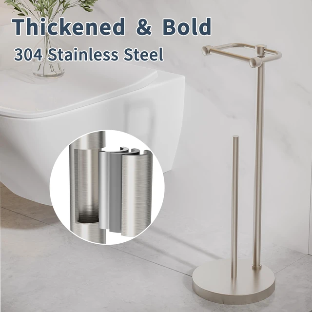 Alt view image 6 of 6 - Toilet Paper Holder Stand, Post Pivoting Design Free Standing Toilet Paper Holder with Storage for 4 Rolls, SUS304 Stainless Steel Tissue Holder with Reserve, Heavy-Duty Base (Brushed Nickel)