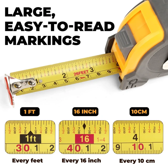 Alt view image 5 of 7 - 2 Pack Metric Tape Measure, Easy Read Measuring Tape Retractable with Fractions 1/8, Both-Side Metal Blade, Magnetic Hook & Shockproof Case for Construction, Carpenter, Architect, Woodworking