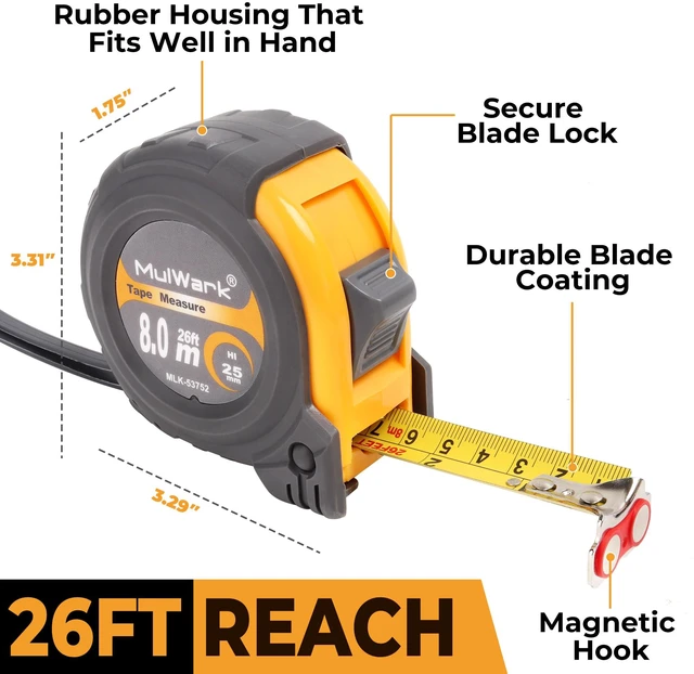 Alt view image 6 of 7 - 2 Pack Metric Tape Measure, Easy Read Measuring Tape Retractable with Fractions 1/8, Both-Side Metal Blade, Magnetic Hook & Shockproof Case for Construction, Carpenter, Architect, Woodworking