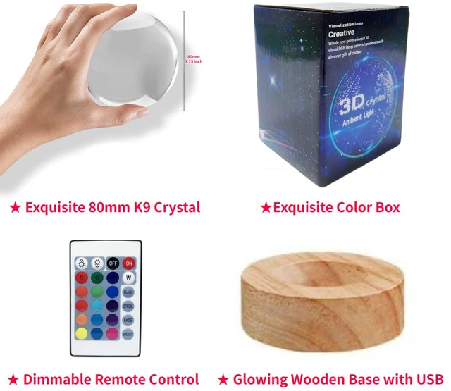 Alt view image 4 of 7 - Axolotl lamp,3.15 inch 3D K9 Crystal Ball Axolotl Night Light with Wooden Base,16 Colors Change,Remote Control,Color Box,Birthday Christmas Axolotl Gift (Pack of 2)