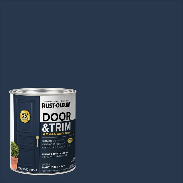 Alt view image 2 of 7 - Stops Rust Door & Trim Paint, Satin Nantucket Navy Ultimate Durability on Metal, Wood and Fiberglass Durable Chip and Fade Resistance Smooth Finish Indoor and Outdoor