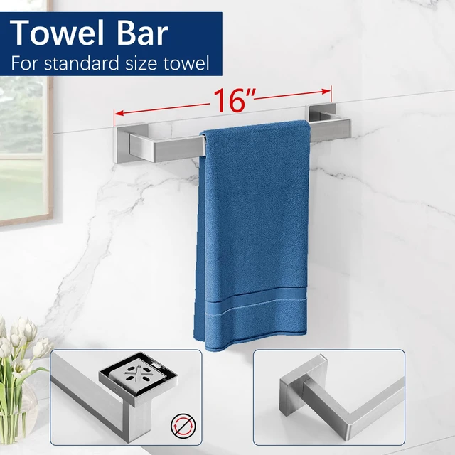 Alt view image 5 of 7 - 16Inch Bathroom Accessory Set Wall Mounted, Brushed Nickel 5-Pieces Stainless Steel Bathroom Hardware Set Towel Bar Set