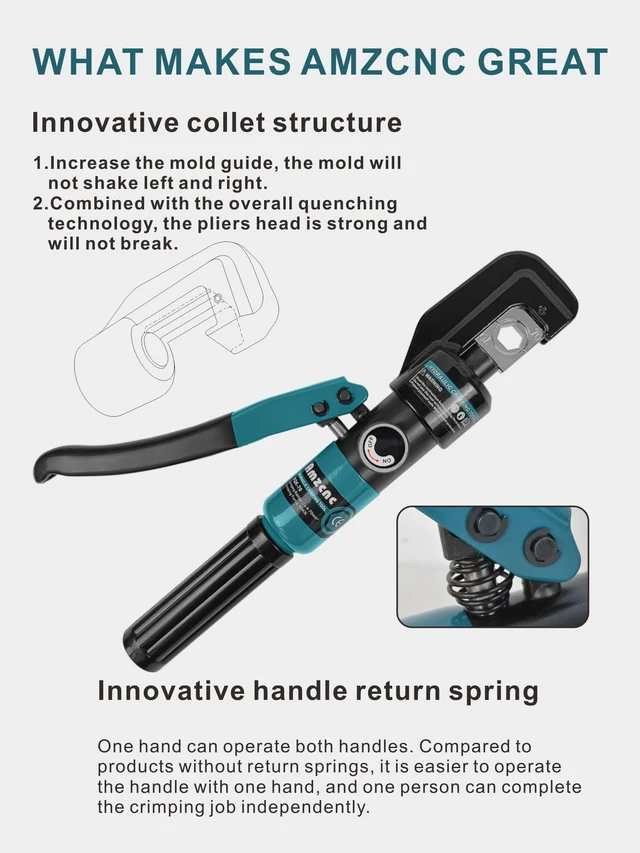 Alt view image 6 of 7 - 10 Ton Hydraulic Battery Cable Crimper Single-Hand Return, 9 Hex Dies for 12-2/0 AWG, 180° Rotating Head, Pro Terminal Tool for Car/RV/Marine Power