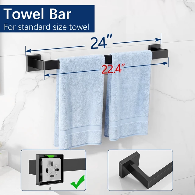 Alt view image 3 of 7 - Bathroom Accessories Set Wall Mounted, 5-Piece 24In Matte Black Stainless Steel Modern Wall Mount Towel Racks for Bathroom Towel Bar Set