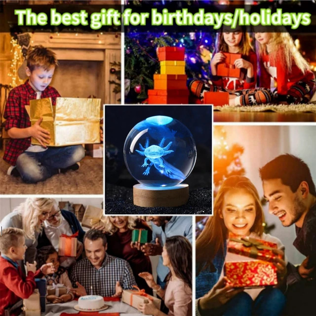 Alt view image 7 of 7 - Axolotl lamp,3.15 inch 3D K9 Crystal Ball Axolotl Night Light with Wooden Base,16 Colors Change,Remote Control,Color Box,Birthday Christmas Axolotl Gift (Pack of 2)