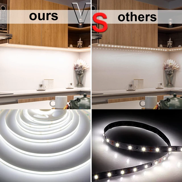 Alt view image 2 of 6 - White COB LED Strip Light, Dimmable 16.4ft/5m LED Light, 6000K Daylight White 2400 LEDs High Lumen LED Tape Lights CRI 90+ with RF Remote and UL Power for Bedroom,Kitchen,DIY Home Decoration