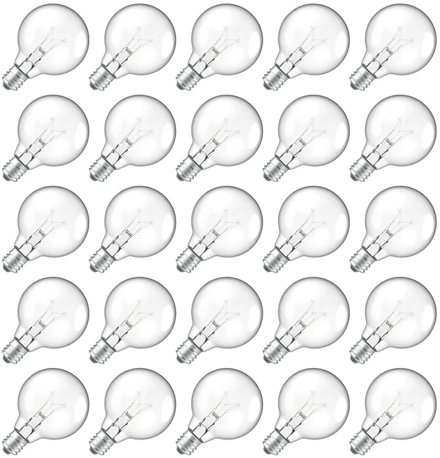 Main image of 25 Pack G40 Outdoor String Light Replacement Bulbs, Warm White 5W 120V, E12 Base, Dimmable, Small Globe Incandescent Light Bulbs for Patio Backyard Garden Cafe Bistro Deck