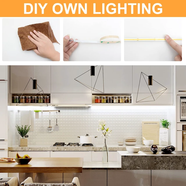 Alt view image 4 of 6 - 32.8ft White COB LED Strip Light with RF Romote and Power Supply 3200 LEDs, RF Remote & UL Power Supply, 6000K Dimmable,Bedroom Kitchen Wardrobe DIY Home Decoration, 2 Rolls of 16.4ft