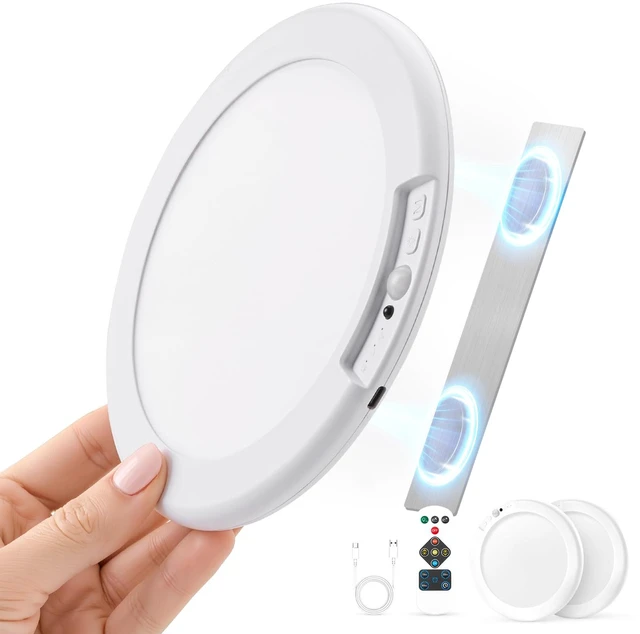 Main image of Rechargeable Motion Sensor Ceiling Light with Remote Wireless Timing 2 Pack 60-Day Battery Powered Closet Lamp, Magnetic Adhesive Cordless, Overhead Lighting for Shower Pantry No Wiring No Drill