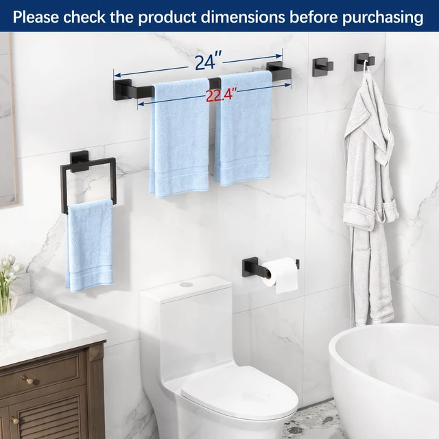 Alt view image 7 of 7 - Bathroom Accessories Set Wall Mounted, 5-Piece 24In Matte Black Stainless Steel Modern Wall Mount Towel Racks for Bathroom Towel Bar Set