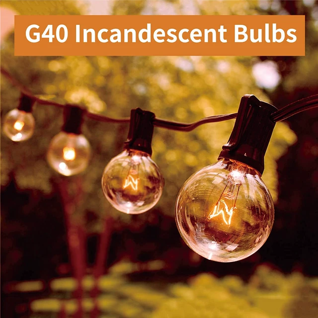 Alt view image 4 of 7 - 25 Pack G40 Outdoor String Light Replacement Bulbs, Warm White 5W 120V, E12 Base, Dimmable, Small Globe Incandescent Light Bulbs for Patio Backyard Garden Cafe Bistro Deck