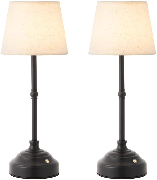 Main image of 2 Pack Cordless Table Lamp, Rechargeable Desk Lamp with Fabric Shade, Battery Operated 3 Color Stepless Dimming, Small Touch Bedside Lamp Home Decor for Dining, Counter(Matte Black)