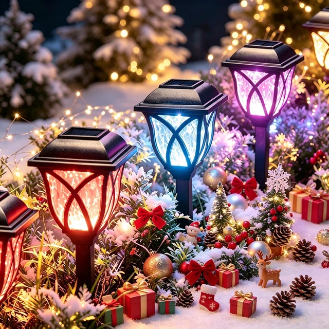 Main image of Solar Christmas Lights Outdoor Decor, Multicolor Pathway Lights Outdoor Xmas Decorations, Color Changing Landscape Lighting for Garden, Yard, Patio, Driveway, Walkway 6 Pack