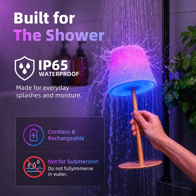 Alt view image 3 of 7 - Spa-Like RGB Shower Lamp Waterproof Bathroom Lamp with Remote, Rechargeable Cordless Mood Light, 3 Color Temps & 80 RGB Colors for Relaxing Bathroom & Bathtub Experience (1 Pack)