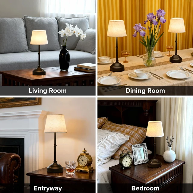 Alt view image 6 of 6 - 2 Pack Cordless Table Lamp, Rechargeable Desk Lamp with Fabric Shade, Battery Operated 3 Color Stepless Dimming, Small Touch Bedside Lamp Home Decor for Dining, Counter(Matte Black)