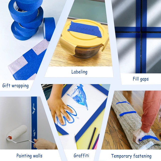 Alt view image 6 of 7 - Blue Painters Tape 1.88 in x 60 Yds, 6 Rolls Pack Professional Grade Blue Masking Tape for Painting, Protects Surfaces & Residue-Free Removal, Multi-Surface Use on Wall Painting, Labeling