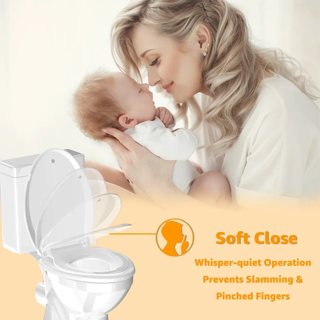 Alt view image 2 of 6 - Potty Training Seat Built-in Toilet Seat, Elongated Toilet Seat 18.5inch with Baby Seat 2 in 1 Soft Close Quiet No Slapping, Magnetic Absorption, Easy Installation for Bottom Fixing Toilet