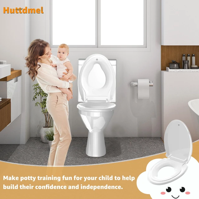 Alt view image 6 of 6 - Potty Training Seat Built-in Toilet Seat, Elongated Toilet Seat 18.5inch with Baby Seat 2 in 1 Soft Close Quiet No Slapping, Magnetic Absorption, Easy Installation for Bottom Fixing Toilet