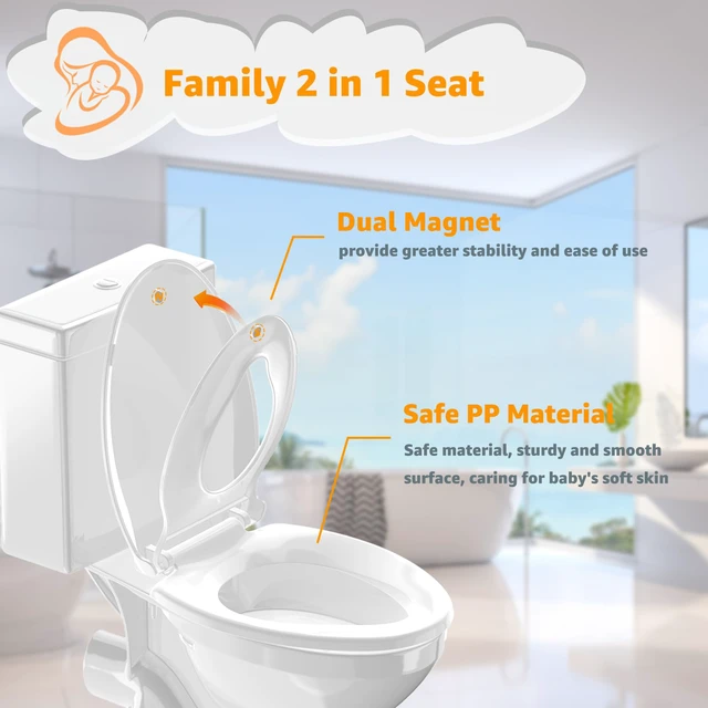 Alt view image 4 of 6 - Potty Training Seat Built-in Toilet Seat, Elongated Toilet Seat 18.5inch with Baby Seat 2 in 1 Soft Close Quiet No Slapping, Magnetic Absorption, Easy Installation for Bottom Fixing Toilet